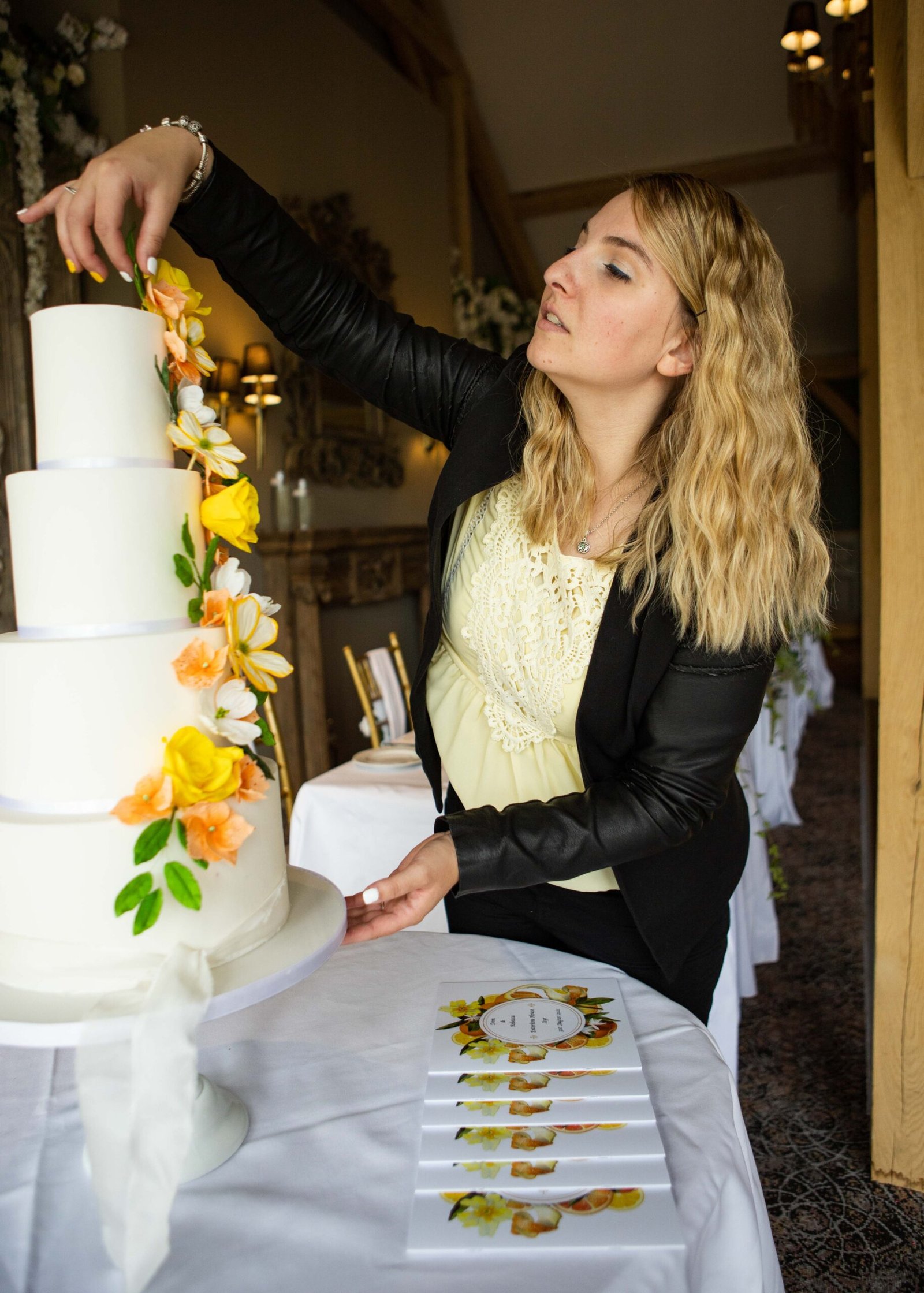 Savannah ensuring everything is perfect on the wedding day