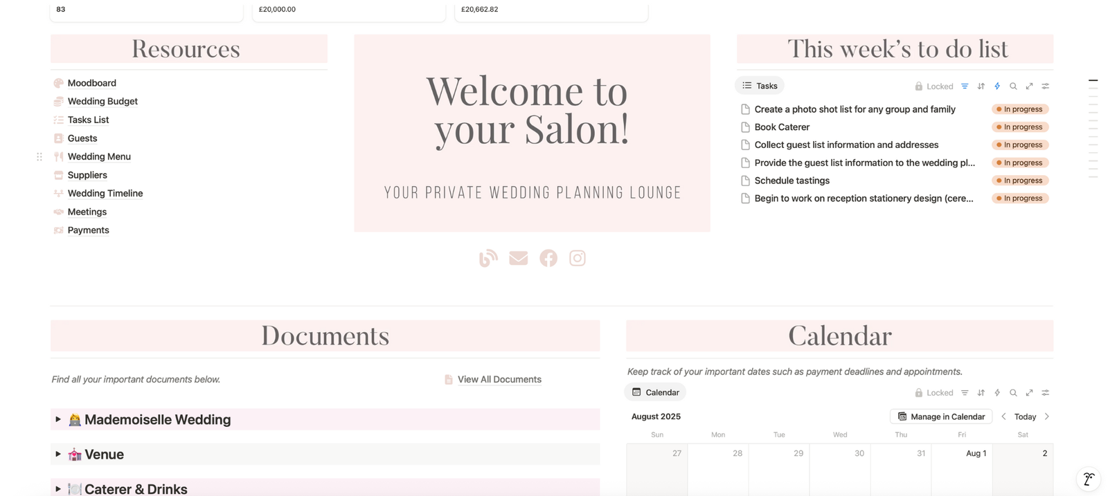 Preview of Le Salon, your wedding planning lounge included in my full wedding planning service